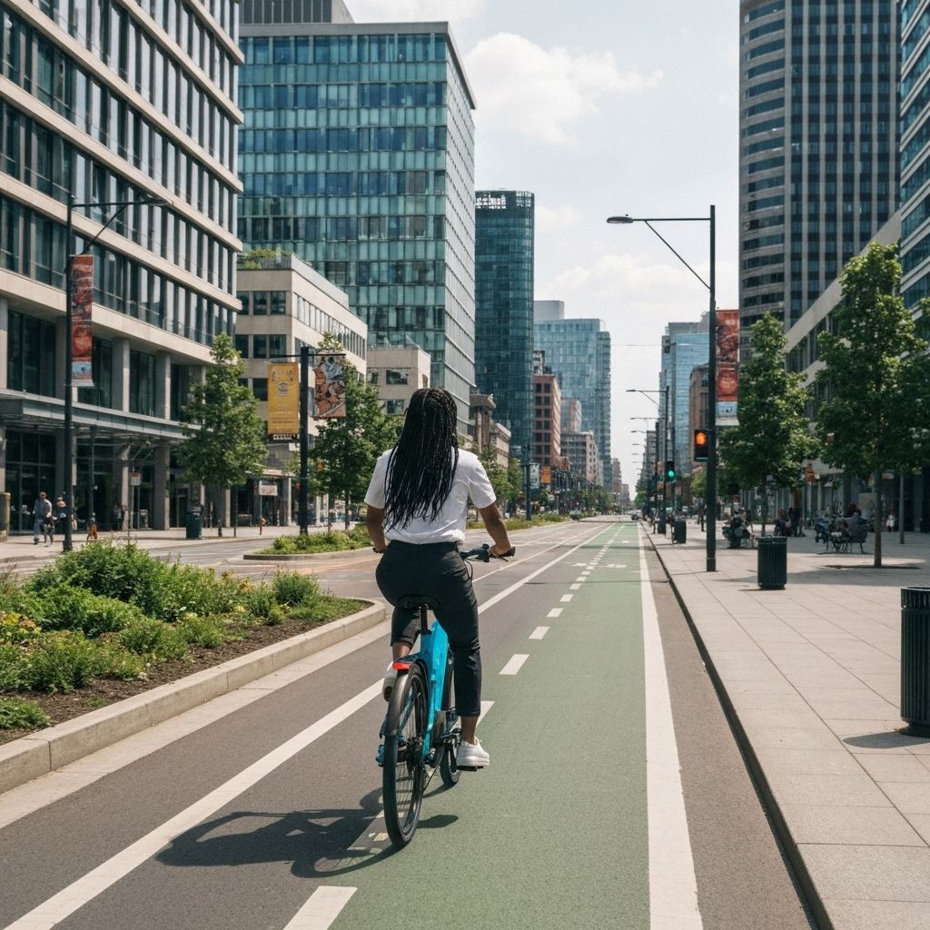 Person riding electric bike in urban environment